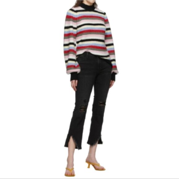 NWOT FRAME 29 Black Denim Le High Straight Side Fray Jeans in Killington Size 29 - Picture 3 of 16